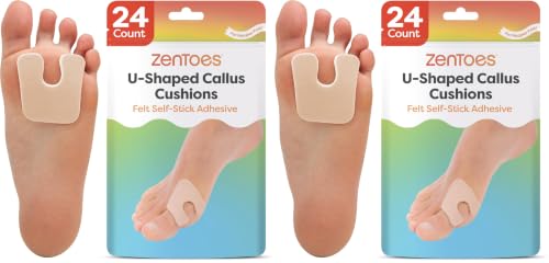 Image of ZenToes U-Shaped Felt Callus Pads | Protect Calluses from Rubbing on Shoes | Reduce Foot and Heel Pain | Pack of 48 | 1 /8 inch Self-Stick Pedi Cushions