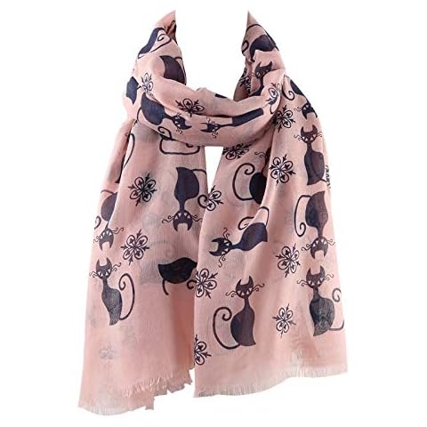 SUKOKOLA Elegent Dress-scarf Cartoon Black Cat Printing Pink Scarf for Women Cover