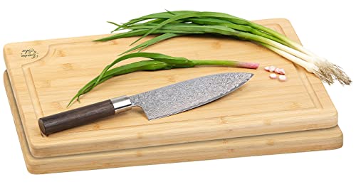 Rosenstein & Söhne Bambusschneidebrett: 2er-Set XL-Bambus-Schneidebretter mit Saftrille, 45 x 30 cm (Küchen-Gemüse-Schneidebrett, Bambus-Küchenbretter, Backen)