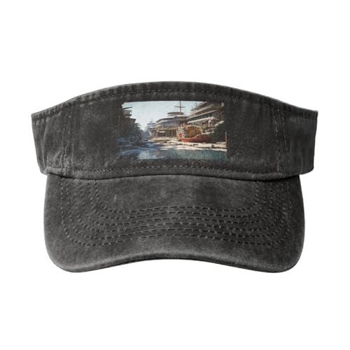 Sombreros de sol para hombres y mujeres, deportes de verano, parte superior vacía, béisbol, algodón, para playa, verano y actividades al aire libre, acoplamiento en el puerto del barco gigante, color