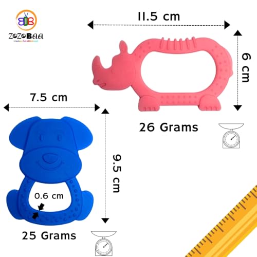 Image of Cute Shape Soft Silicone Teether for Baby Gums, Teething Toys for Babies, BPA Free, Pain-Relief, Non-Toxic, 100% Food Grade, Soothing, Easy to Grasp Chewable - Rhino+Dog (Pack of 2)