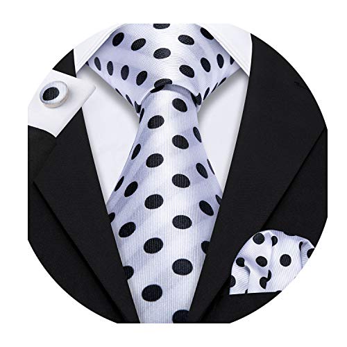 Barry.Wang Black and White Ties Polka Dots Handkerchief Cufflink