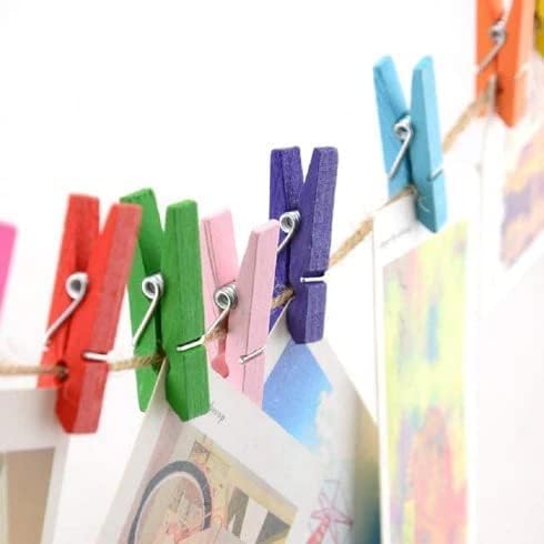 Image of ARTISTERY Products Mini Color Wooden Clips for Decorations, Photos and Polaroids, Pack of 20 Pieces 1.5 Inch Multicolored, Wooden Paper Clips for Photo Hanging, DIY Home and Decoration Crafts