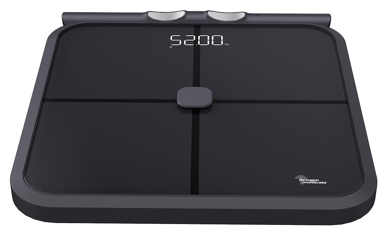 Bilancia pesapersone digitale Bluetooth con sensori manuali, 8 elettrodi, nera