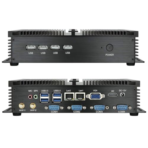 Image of KINGDEL Powerful Mini Desktop Computer, Fanless Industrial PC, i5 Dual Core CPU, 8GB RAM 128GB SSD, 2xNICs, 4xUSB 3.0, 4xCOM RS232, HD Port, Metal Case, WF, Silent Working