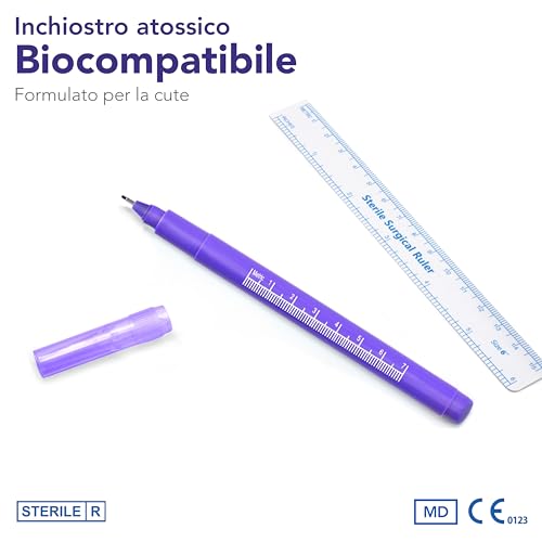AIESI® Stift Dermographie steriler für die haut mit feiner Spitze mit Lineal HOSPIMARK (Packung mit 10 Stück)