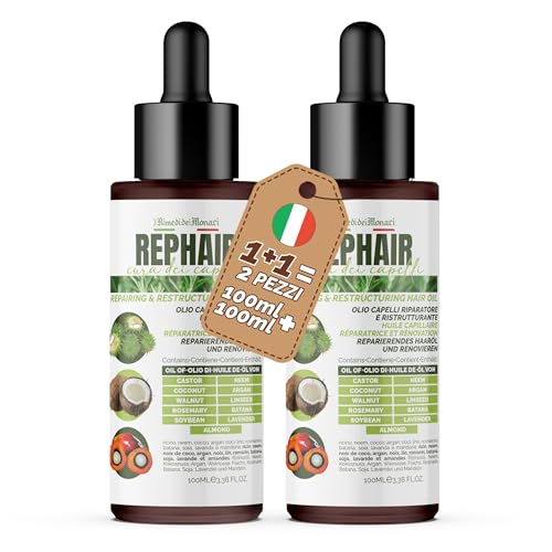 Olio Capelli Rephair 2x100 ml – Con Olio di Rosmarino, Batana, Soia e Lavanda – Stimola Crescita e Idratazione Profonda, Contrasta la Caduta, Nutre e Rinforza 100% Made in Italy