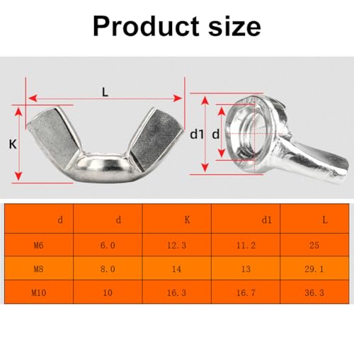Schmetterlingsmutter, Flügelmutter, Wing Nut, 60 Stück Schmetterling Muttern, Geeignet für Mechanische Geräte, Brückenbau, Elektronische Geräte, Möbeldekoration, Schiffe(M6/M8/M10)