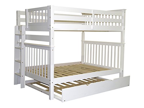 Image of Bedz King Bunk Beds Full over Full Mission Style with End Ladder and a Full Trundle, White
