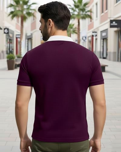 Image of AUSK Men Casual T-Shirt, Texture Printed Half Sleeve Tshirt for Mens, Polo Tshirt for Boys