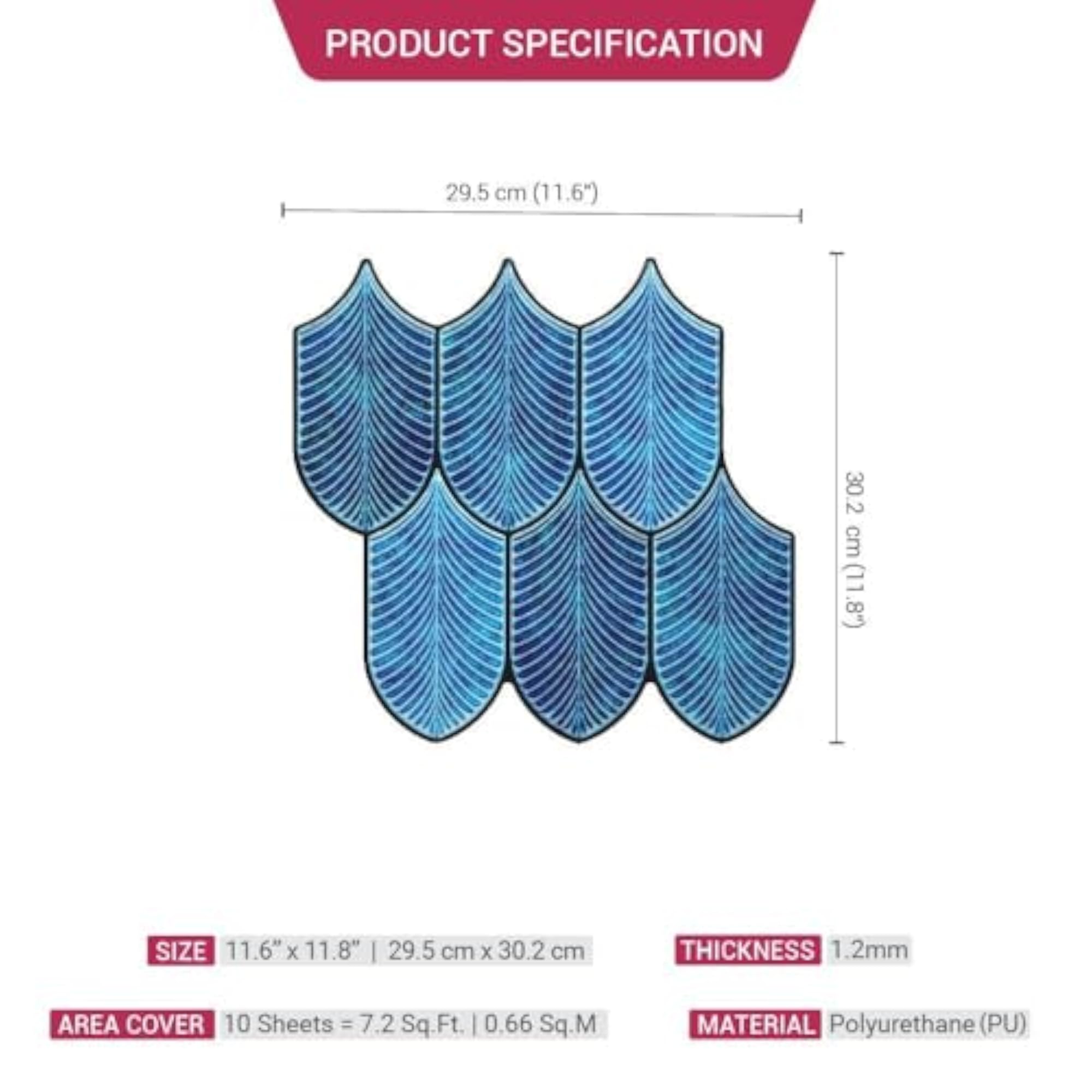 3D Ink Blue Leaf Peel & Stick Tiles, Easy DIY Adhesive Backsplash