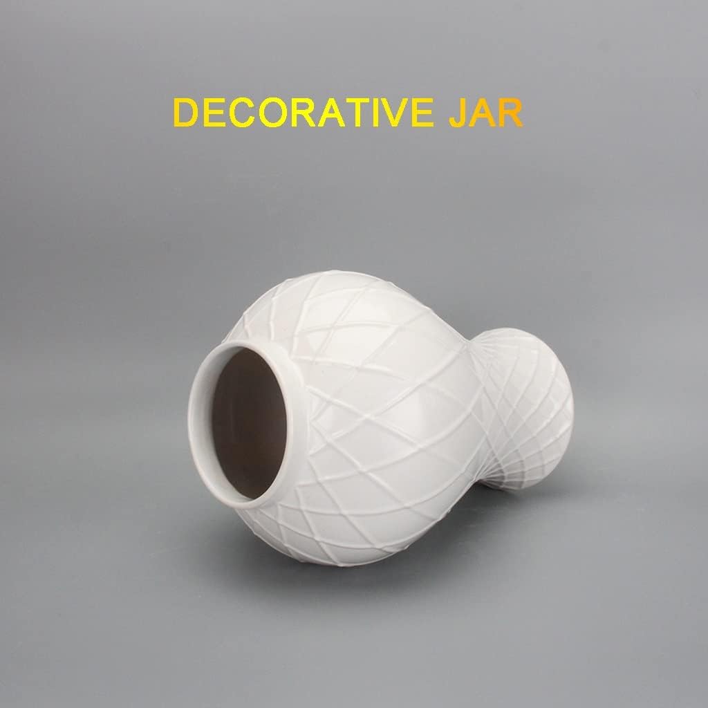 Ceramic Jars,Tea Jar,Chinese Style Storage Jars,Decorative Ceramic Ginger Jar with Lid, Diamond Pattern Geometric Jar, Decoration Temple Jar Porcelain White Flower Vases for Home Decor Jars