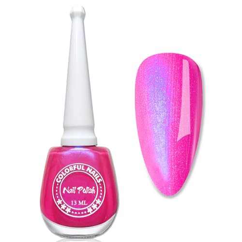 Hot Pink Nail Polish, 13 Ml Perlmutt Nagellack mit Shimmer Effect, Nagelack Schnelltrocknend, Sommer Nagelack Neon Pink, Regular Nagellack Ohne UV Lampe für Frauen DIY Nail Art (Rosa Shimmer)