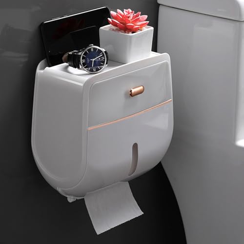 Soporte de papel higiénico sin taladrar autoadhesivo con tapa impermeable para baño 6