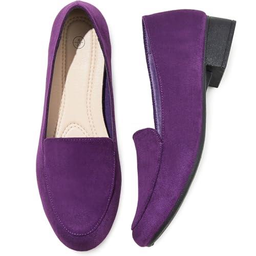 Women's Loafers Slip on Low Heel Shoes,Closed Toe Pumps Dress Shoes,Casual Loafer Work Flats Wedding Shoe(Purple,US8)