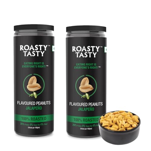 Image of Roasty Tasty Jalapeno Flavour Roasted Peanuts|Healthy Snacks|Rich In Protein & Fibre|Roasted, Not Fried Snacks|Healthy Food|Namkeen Peanuts|Crunchy Masala Peanuts|Pack Of 2 (150G Each)