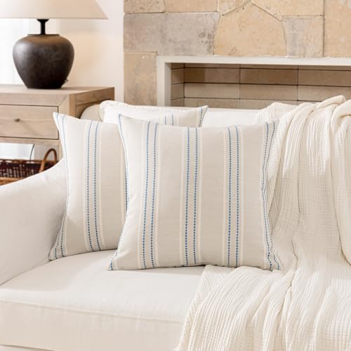 Image of Hckot Throw Pillow Covers 16x16 Set of 2 Blue Pillow Covers Farmhouse Decorative Pillows Textured Linen Square Cushion Covers for Sofa Couch Bed Living Room Decor(Lake Blue)