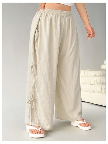 Verdusa Women's Plus Size Pants Elastic High Waisted Wide Leg Tie Side Loose Trousers3