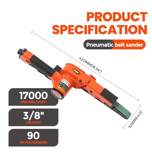 Image of 3 /4 inch x 20.5 inch Air Belt Sander with 12Pcs Zirconia 40 /60 /80 /120 Grit Belts | ABRAPRO Mini Pneumatic Belt Sander for Woodworking, Iron, Metal, stainless steel