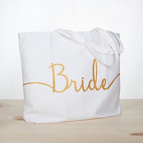 Elegantpark Bridal Shower Gifts For Bride Bag Bride Gifts Wedding Gift For Bride Tote Bag Jumbo Shoulder Bag With Pocket Gold Glitter White 100% Cotton #TOP1