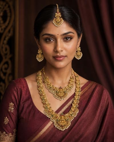 Image of Shining Diva Fashion Stylish Fancy Pearl Choker Traditional Jewellery Set for Women | Temple Necklace Set | Festive Wedding Party Necklace | 22k Gold Plated | Just Like Original Gold Jewellery
