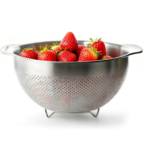 Greentainer Table Küchen-Sieb Nudelsieb mit 2 Griffen aus Edelstahl Durchschlag Universalsieb Sieb Großes Mikroperforiertes Abtropfsieb Seiher zum Ablaufen & Spülen von Küche/Gemüse/Obst/Reis 25cm