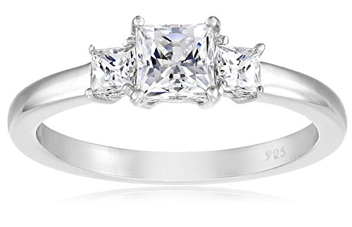 Amazon Collection Platinum-Plated Sterling Silver Princess-Cut 3-Stone Ring made with Swarovski Zirconia (2 cttw), Size 8