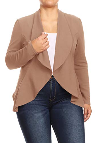 Women's Plus Size Casual Long Sleeves Open Front Solid Office Work Wear Blazer Jacket
