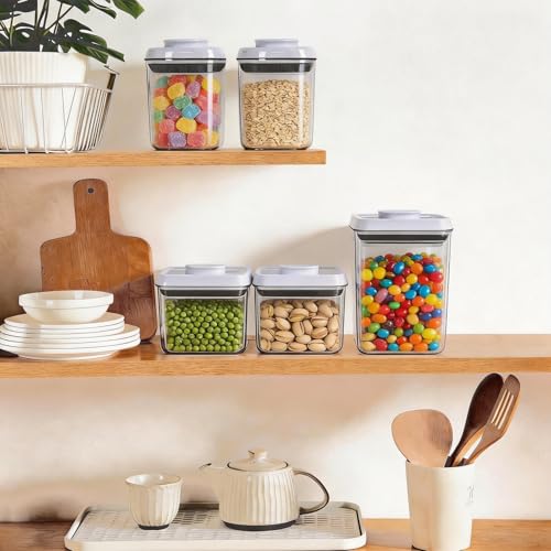 Pop Push Button Airtight Food Storage Containers with Lids | 3 Sizes: 0.65/0.7/1.8Qt for Cereal Flour Sugar Snacks Pet Food, BPA-Free Space-Saving Pantry Kitchen Canisters - Image 3