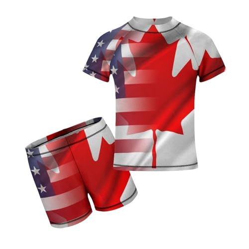 American and Canadian FlagsChildren's Casual Swimsuit Set - Simple and Versatile7-9Y（120cm）