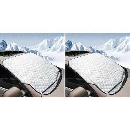 BEEWAY Auto Frontscheibenabdeckung, Ultra-Dick und Ganzjährig Auto Windschutzscheiben Abdeckung Sonnenblende Wintergegen Schnee EIS Frost Sonne UV Staub Wasserbeständig(140 x 90cm) (Packung mit 2)