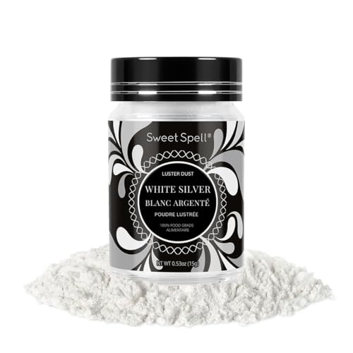 Sweet Spell Luster Dust Edible Glitter (15g) - Shimmer Pearl Dust Powder for Decorating Cakes, Chocolate, Drinks, Cocktails - 100% Edible, Food Grade, Vegan, Gluten-Free (White Silver)