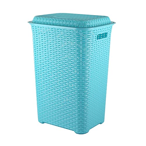 Cello Eliza Plastic Laundry Basket with Lid, Light Blue, 50 Ltrs | Lightweight and Portable | Storage Organizer | Convenient Handling | Useful For Sto