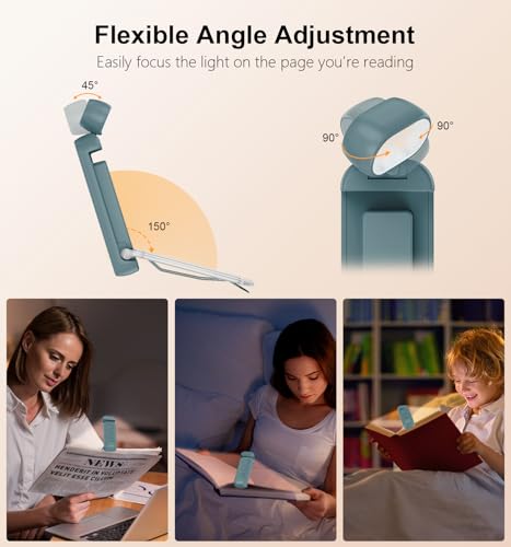 Image of Gritin Reading Light, Rechargeable Book Light for Reading in Bed - Eye Caring 3 Color Temperatures,5-Level Dimmable Brightness,Long Lasting,Compact Size Clip on Book Reading Light-Pacific Blue