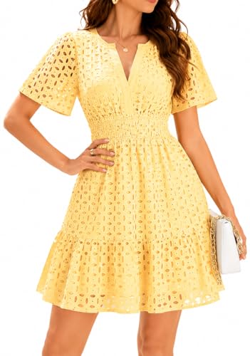 Image of INR Dress for Women Elastic Waist Hollow Out Embroidered A Line Casual Fashion Skirt Beach and Prom Cocktail Party Dresses