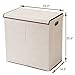 SUPERJARE Double Laundry Hamper with Removable Liner Bags & Magnetic Lid, 150L Collapsible Clothes Basket, Built-in Handles for Easy Carrying, 2 Dividers, Linen Cream