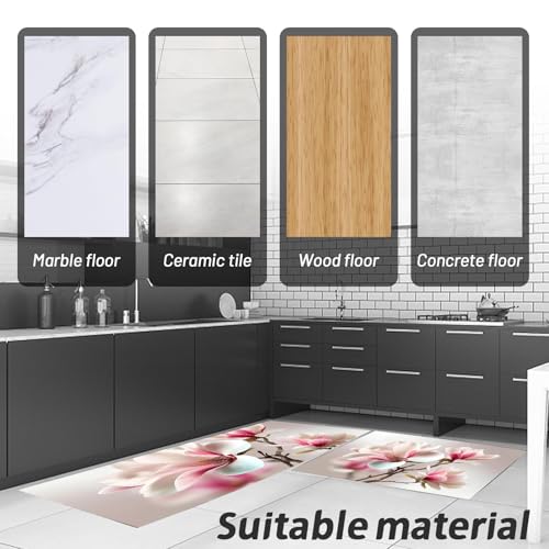 Tapetes de cocina de diseño artístico Magnolia Rosa, alfombras antifatiga de alta calidad 7