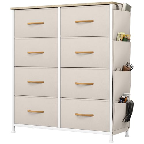 YITAHOME Cajonera de Tela con Bolsillos Laterales, Ganchos,Cómoda de Tela,Unidad de Almacenamiento,con 8 cajones Extraíbles,Cómoda de para Sala de Estar,Dormitorio, habitación Infantil,Beige
