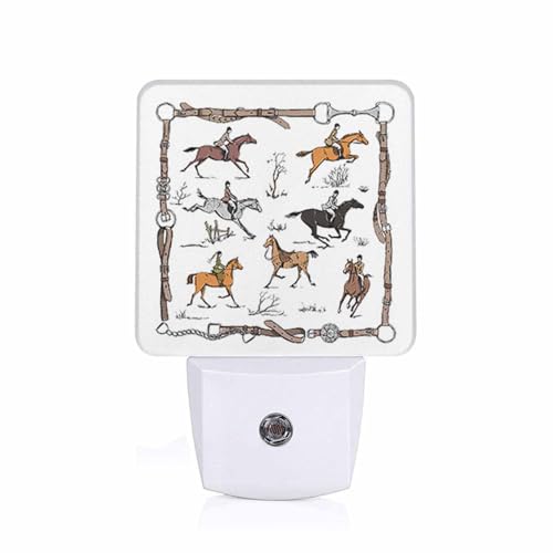 Image of LED Night Light,Horse Race Rider Equestrian Sport LED Night Light Plug into Wall with Dusk to Dawn Light Sensor White Energy Efficient Nightlight for Bedroom Hallway Living Room Kitchen