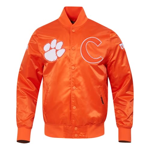 Pro Standard Mens College Clemson University Classic Chenille Satin Jacket Orange Xl