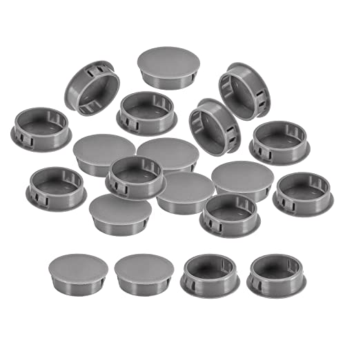 Image of uxcell 1-3 /8 inch Plastic Hole Plugs, 26Pcs Flush Type Panel Round Snap in Fastener Knockout Locking Plugs for Furniture Insert End Caps Panels, Gray