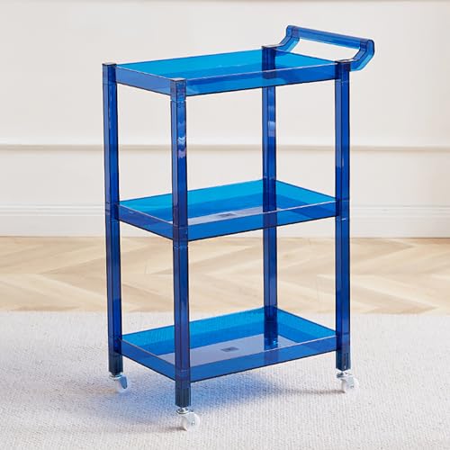GAOXIAO Carrito de Bar Acrílico de 3 Niveles con Ruedas, Organizador de Almacenamiento de Mesa Lateral Transparente para Cocina Comedor Sala de Estar Carrito de Servir Blue