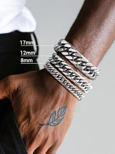 Image of PROSTEEL Bracelets for Men Cuban Link Mens Bracelet Stainless Steel, 14K Gold Plated /Silver /Black, 6 /8 /12 /17mm Width, 7.5 inch /8.3 inch /9 inch Length with Gift Box