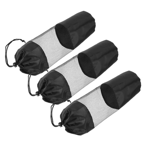 STOBOK 3個多機能メッシュ収納バッグ 軽量キャンバス製 ローラーダッフル ジム用巾着袋 スポーツ機器収納 コンパクト折りたたみ ブラック