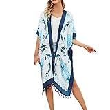 Cardigan con Floral Bordado blusa Pareo Bikini Cover Ups Gasa Kaftan Casual Invierno Mujer Vestidos de Playa Blusa Pareos Playa Mujer Camisa Suelta Vestido Pareo Playa Ropa de Baño Playa Bikini Cover up Mujer Bohemio Ropa de Salón Vestido de Playa de Gran Tamaño Mujeres con Estilo Borla Traje de Única Largo Pareos Cubrir Kimono Cabo con Estampados de Flor Protector Solar Ropa de Playa