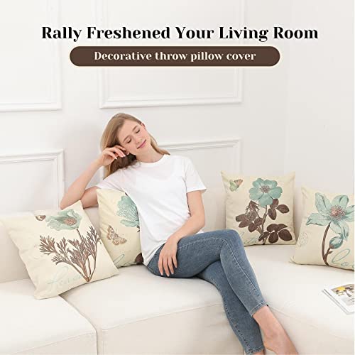 Monkeysell Pack Of 4 Linen Pillow Covers 18 X 18, Rustic Farmhouse Decorative Square Throw Pillow Covers 18X18 Inch For Sofa Couch Decoration #TOP1