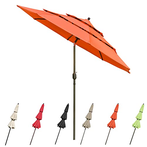 Yescom Uv70+ 3-Tiers 11Ft Solar Powered Led Patio Umbrella With Crank Tilt For Outdoor Garden Yard Pool Orange #TOP20