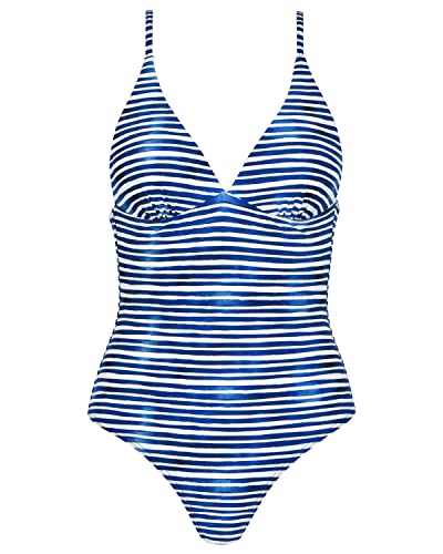 Naturana Swimwear Essentials Badeanzug, gestreift, drahtlos, dreieckig, einteilig, blau, 80C