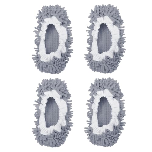 Image of MECCANIXITY Mop Slippers Washable Microfiber Floor Cleaning Shoes Cover Chenille Duster Foot Socks Tools for House Clean, Grey 4 Pack