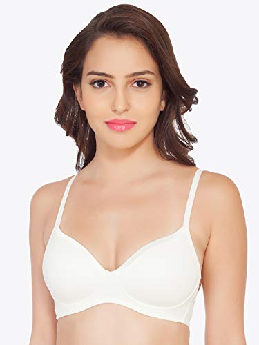 Image of SOIE Women's Solid Semi /Medium Coverage Padded Non-Wired Satin Panelled T-Shirt Bra